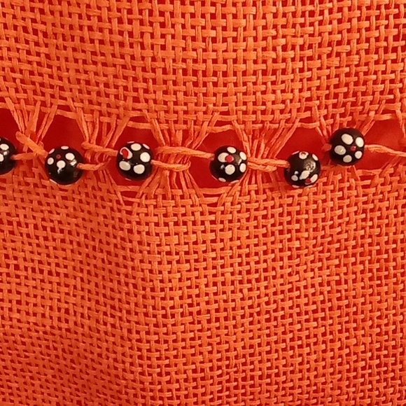 BEACH BAG Boho Beachy One Size Orange Color with Black-White beads Colors - Picture 5 of 10